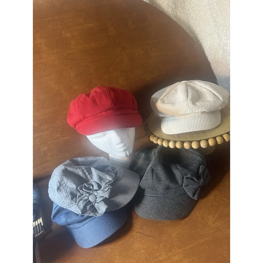 VTG  Newsboy Hats, Lot Of 5 M-L denim  Tweed Wool Cotton Corduroy Look
